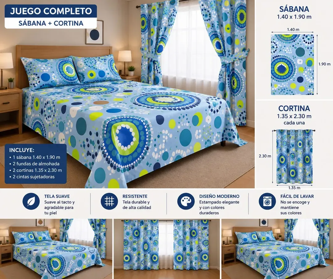 Combo de Cortinas más Sábanas Cama Doble, foto 3 de 9