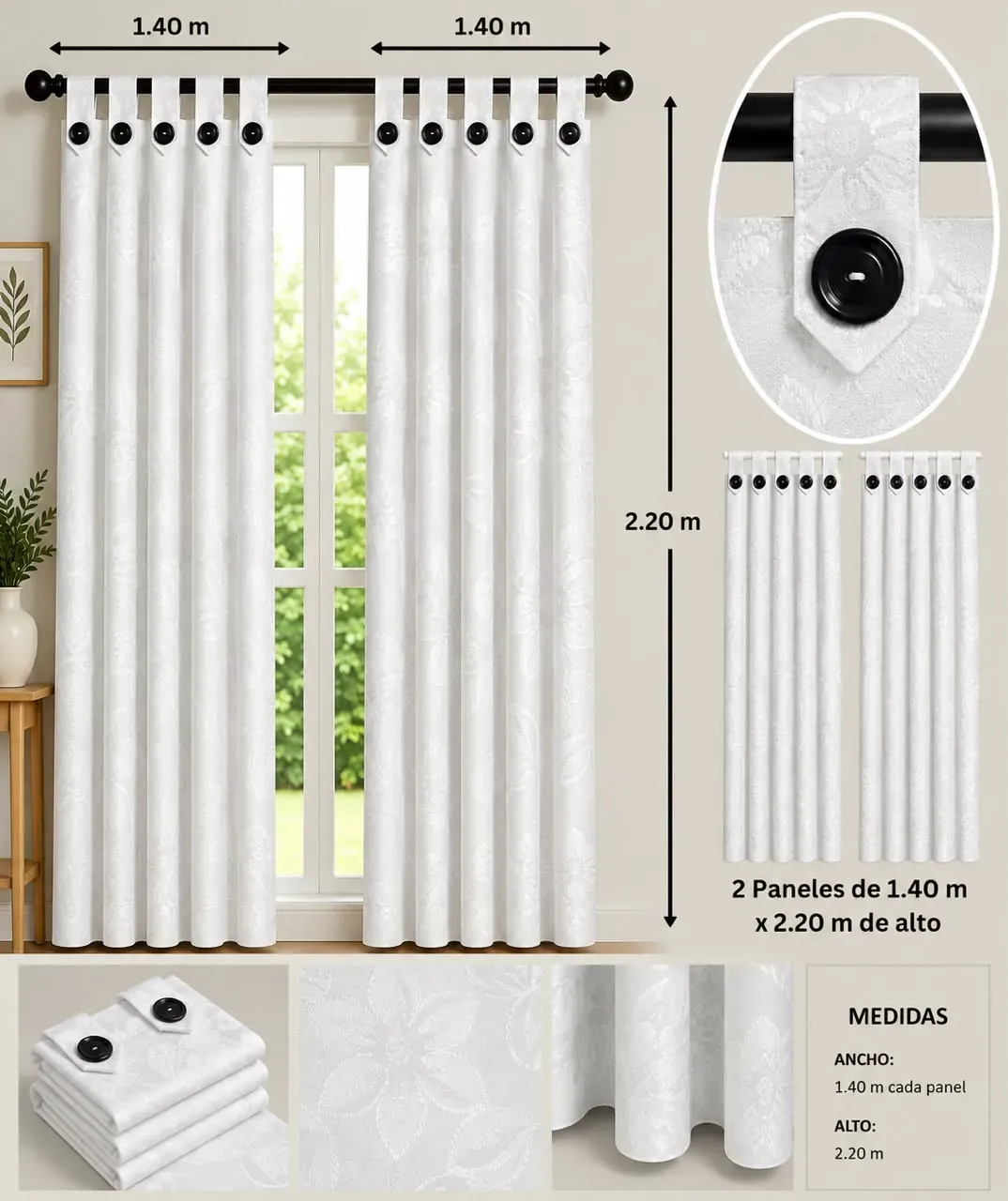 Cortinas Jacquard con Botones, foto 3 de 25