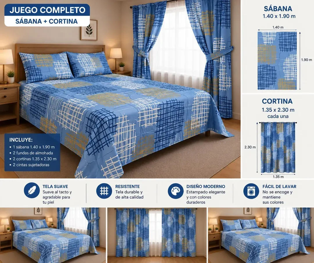 Combo de Cortinas más Sábanas Cama Doble, foto 4 de 9