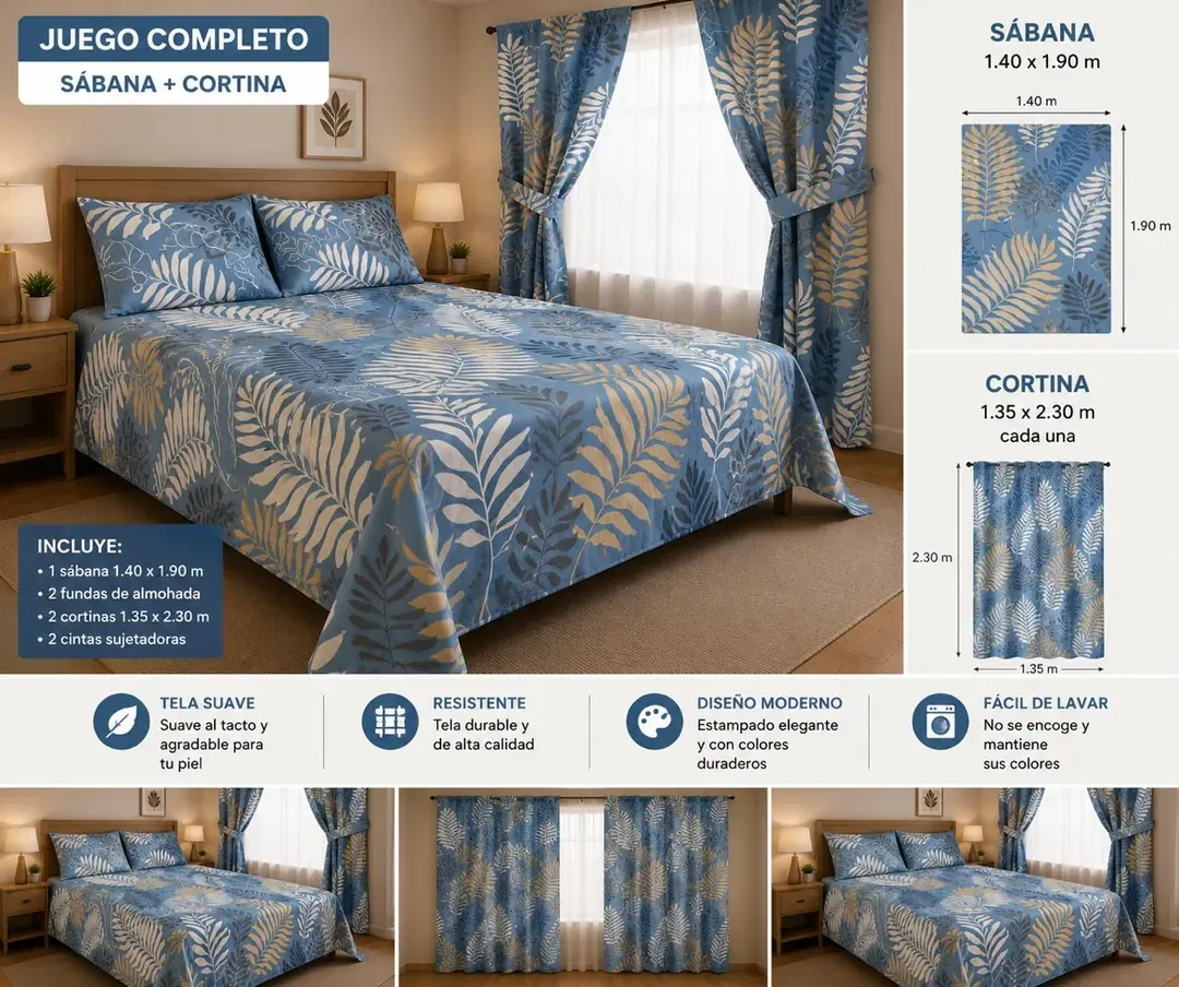 Combo de Cortinas más Sábanas Cama Doble, foto 5 de 9