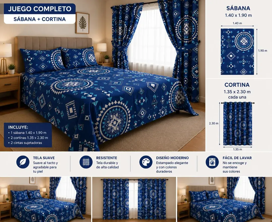 Combo de Cortinas más Sábanas Cama Doble, foto 6 de 8