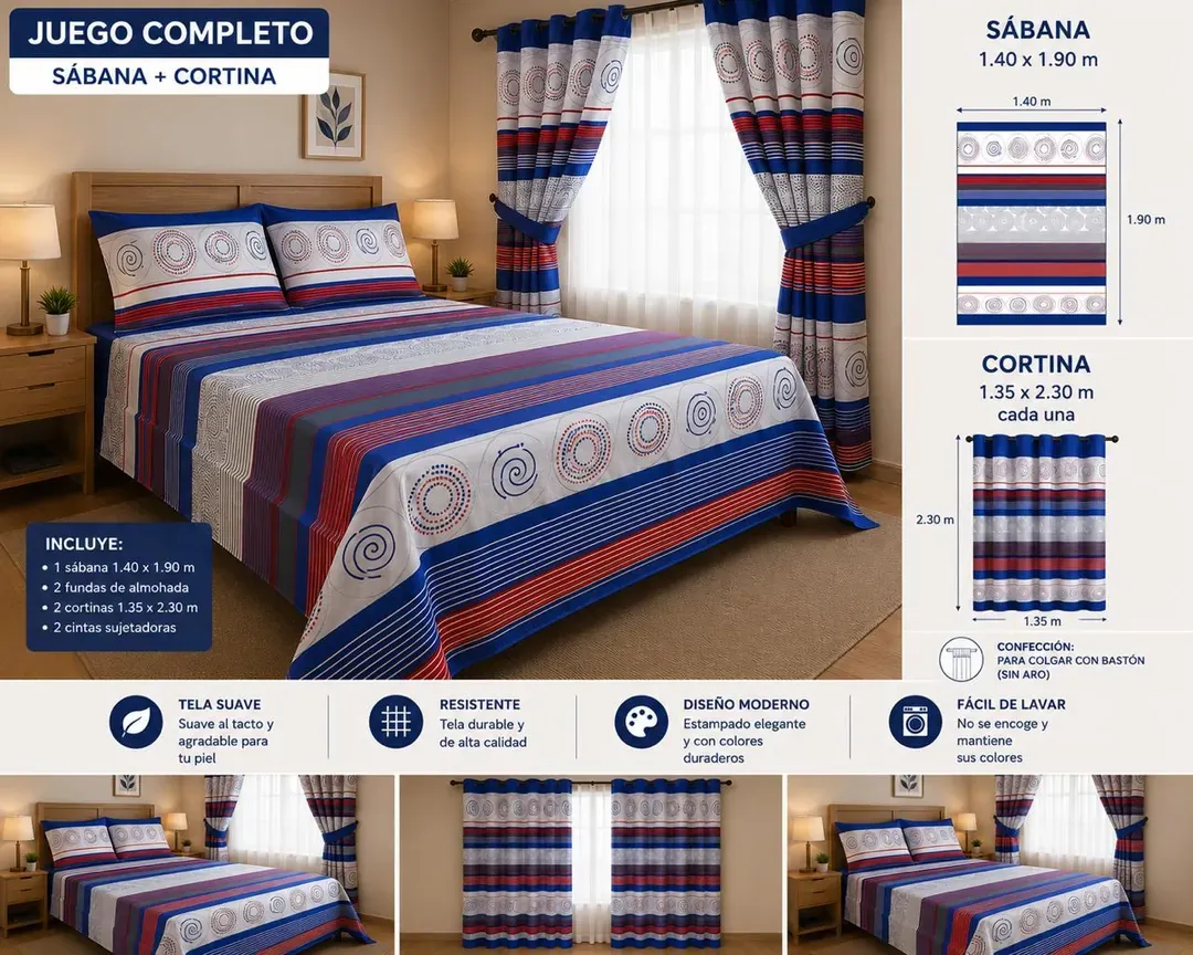 Combo de Cortinas más Sábanas Cama Doble, foto 6 de 9