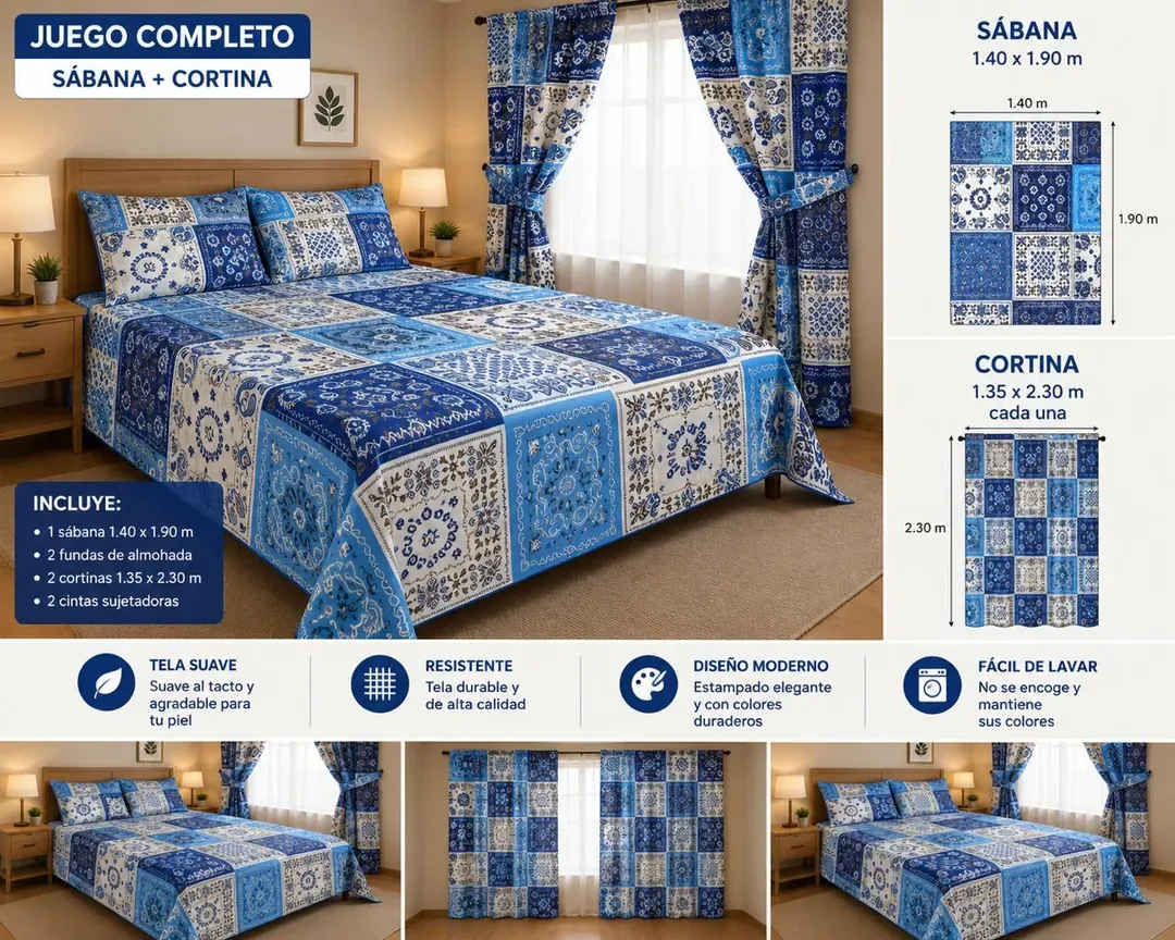 Combo de Cortinas más Sábanas Cama Doble, foto 7 de 8