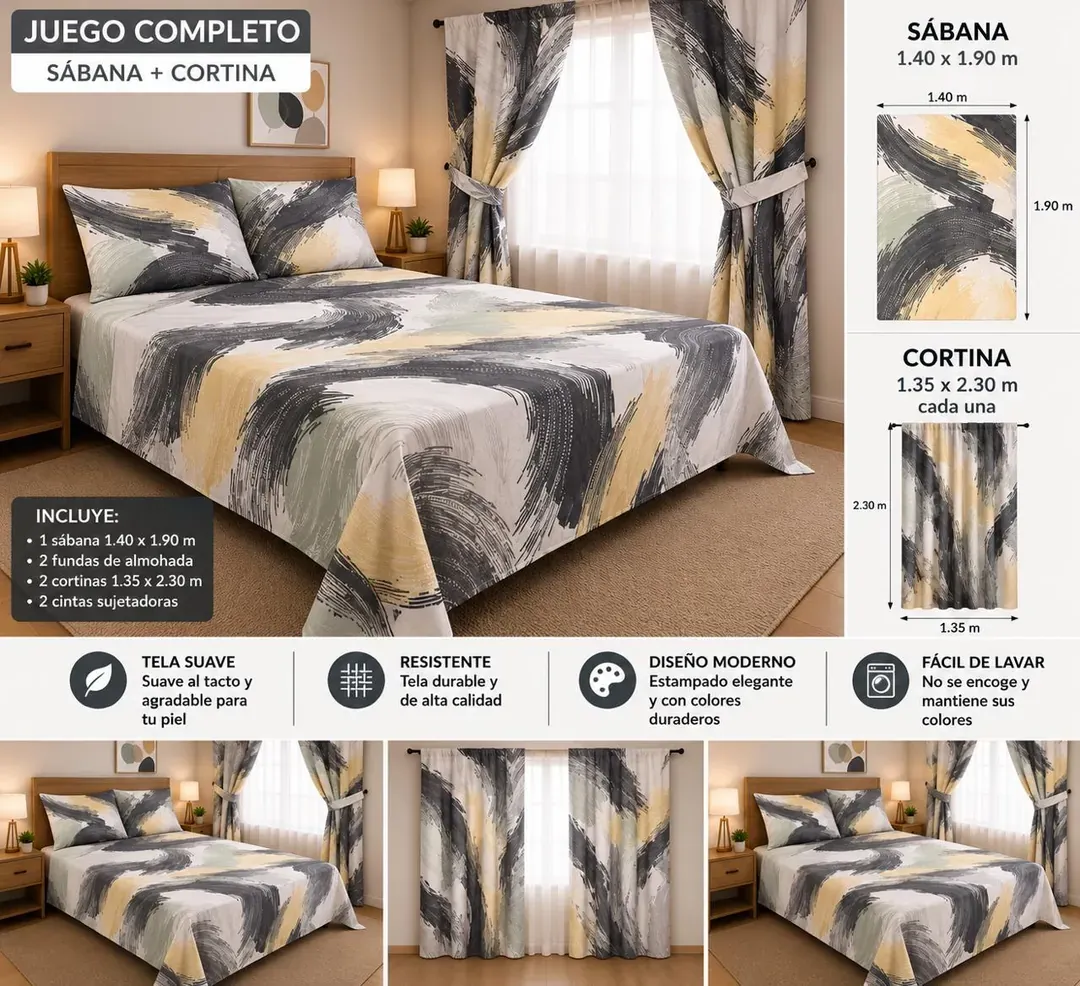 Combo de Cortinas más Sábanas Cama Doble, foto 9 de 9