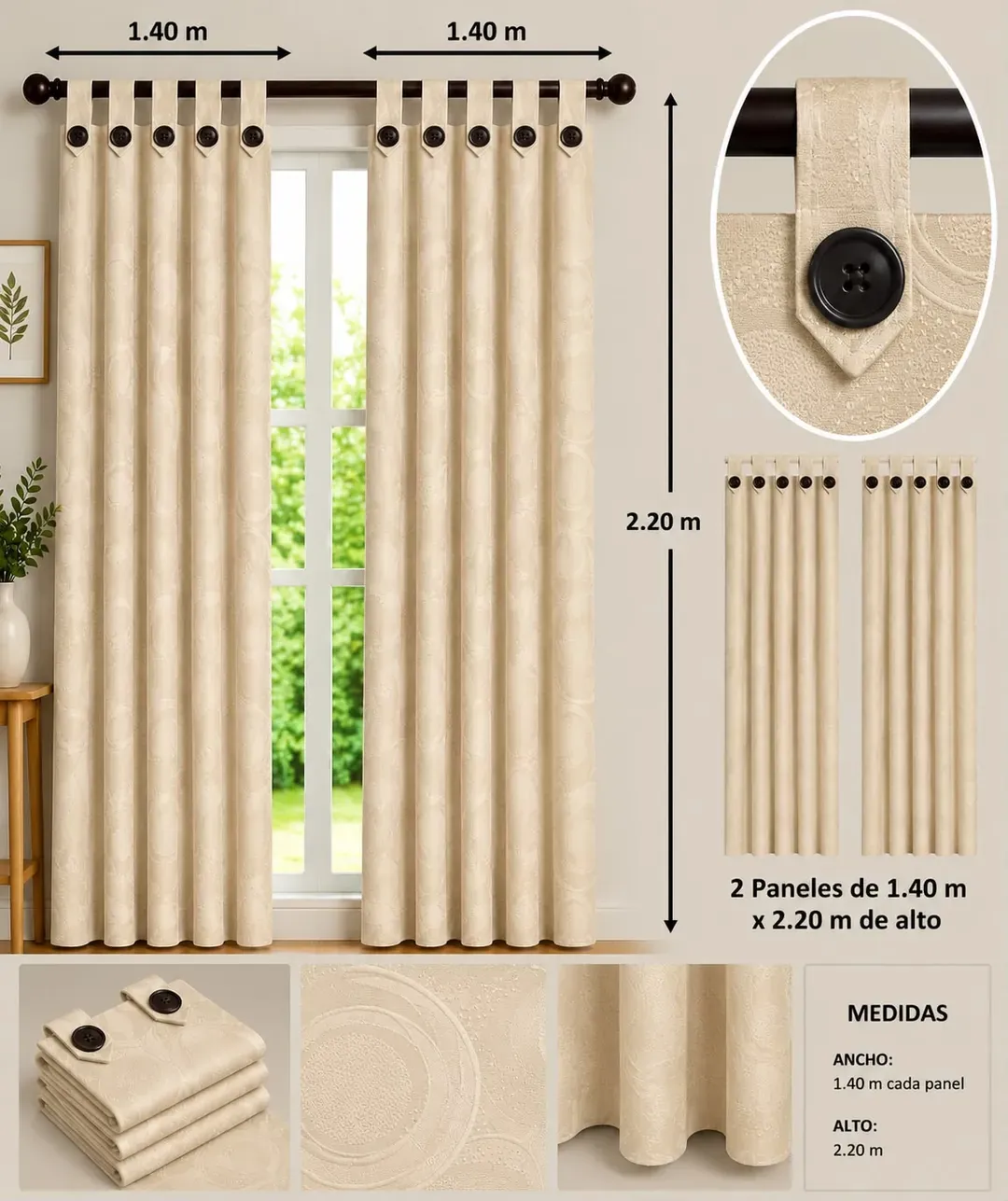 Cortinas Jacquard con Botones, foto 24 de 25